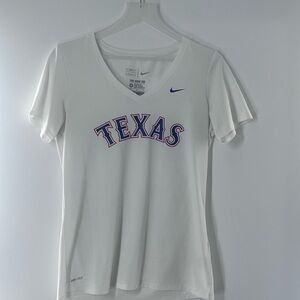 Nike White V-Neck 'TEXAS' Short Sleeve Tee with Blue Accents